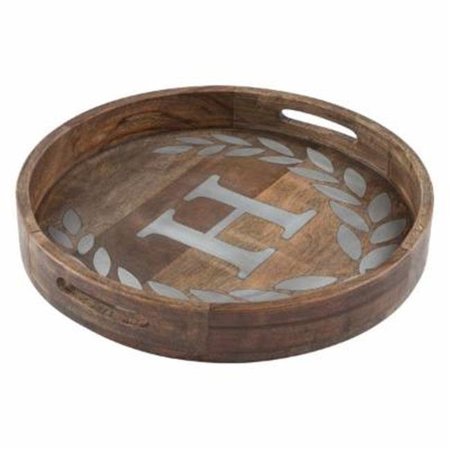 THE GERSON COMPANIES Gerson 93497 Heritage Collection Mango Wood Round Tray with Letter H 93497
